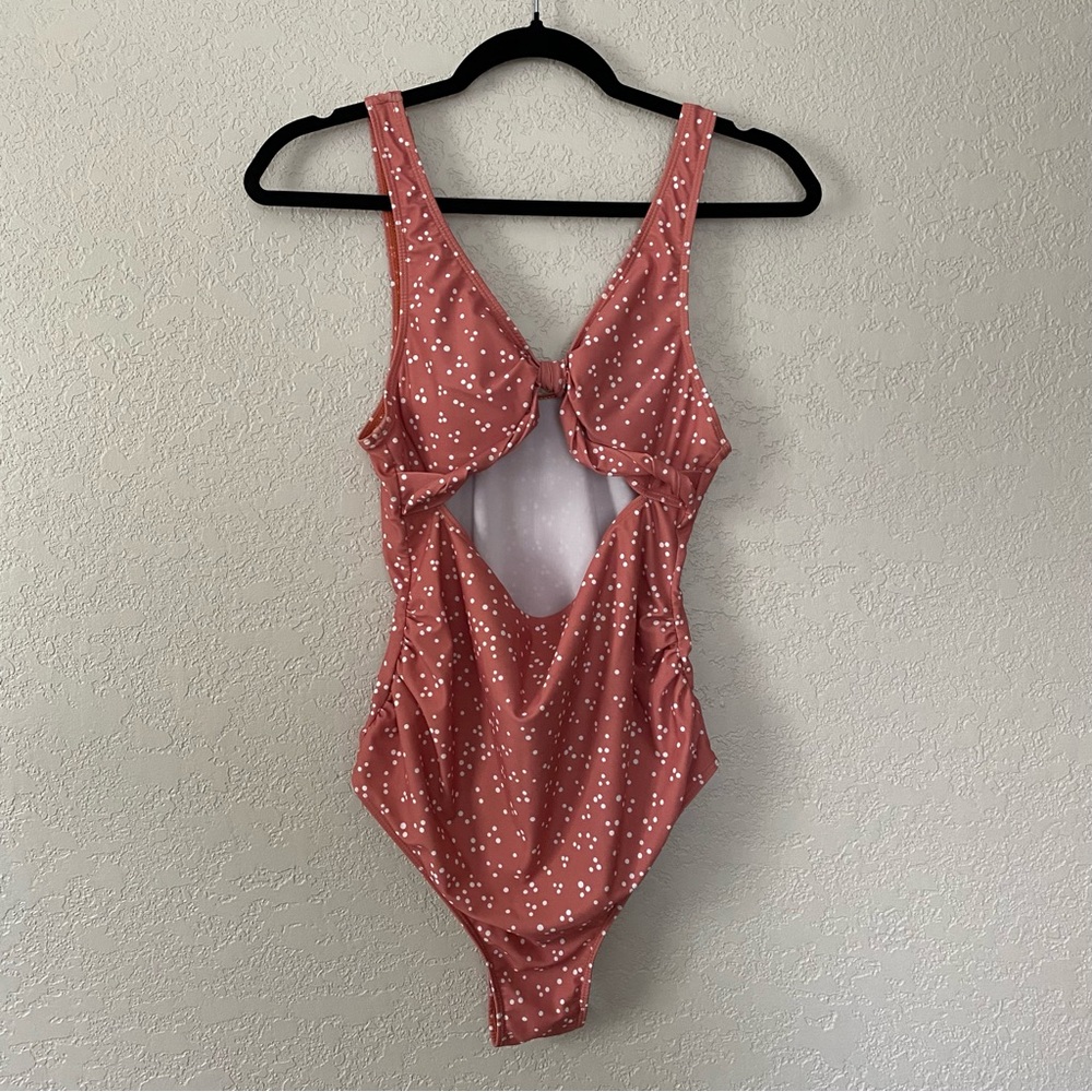 SHEIN Women's Size Small Peach Dots Maternity Twist Detail One Piece Swimwear